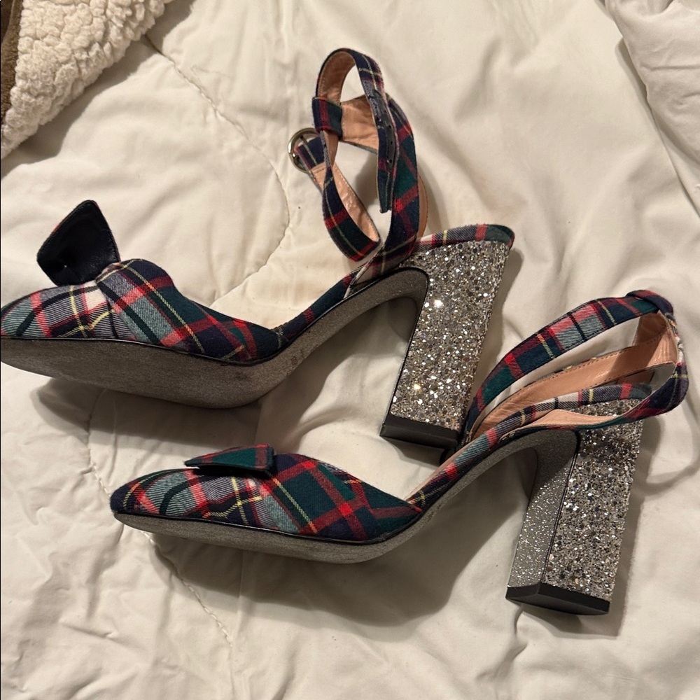 🪲 RARE J. Crew Harlow Plaid and Glitter Heels Plaid Festive holiday 10.5 - Picture 5 of 14